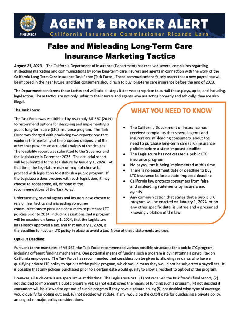 False and Misleading Long-Term Care Insurance Marketing Tactics